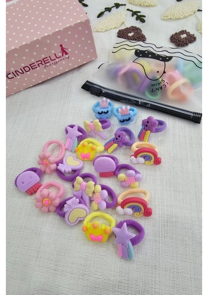 20'li Çantalı Yumuşak Acıtmaz Kız Bebek Havlu Lastik Toka Seti - Renkli Çocuk Lastikli Saç Tokası