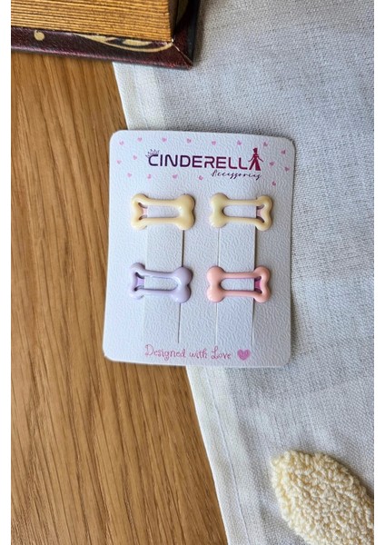 4'lü Minik Sevimli Kemik Şeklinde Kız Bebek Çıtçıt Toka 2.5cm - Soft Renkli Çıt Çıt Yan Saç Tokası