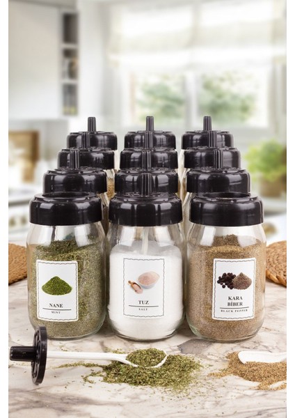 12'li Cam Baharatlık Seti ve 25 Etiket, Şık ve Kullanışlı Mutfak Aksesuarı fiyatları