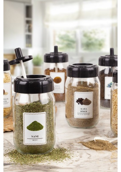 12'li Cam Baharatlık Seti ve 25 Etiket, Şık ve Kullanışlı Mutfak Aksesuarı modelleri