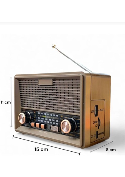 Güneş Enerjili, Şarjlı, Bluetooth, Fm, Usb, Tf, Aux ile Nostaljik Radyo