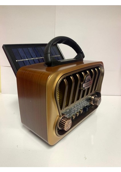 Kahverengi Solar Panelli Çok Fonksiyonlu Nostajık Radyo, Usb, Bluetooth, Fm Özellikli
