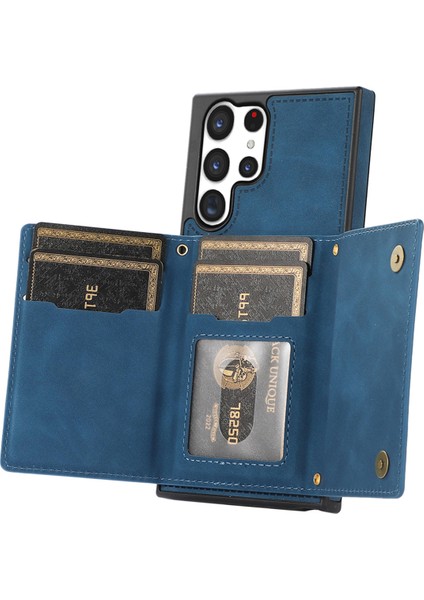 Samsung Galaxy S24 Ultra Kılıf Cüzdan Rfıd Engellemeli Taşlı Telefon Kılıfı-Mavi (Yurt Dışından) fiyatları