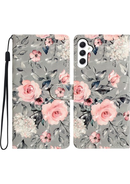 Samsung Galaxy S25+ Kılıf Pu Deri 3D Desen Baskı Cüzdan Telefon Kılıfı-Çiçekler (Yurt Dışından)