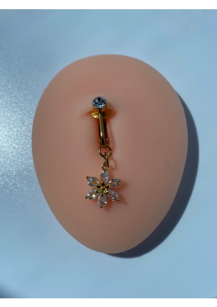 Çelik Göbek Piercing Mıknatıslı Sıkıştırmalı Kullanımlı Çiçek Model