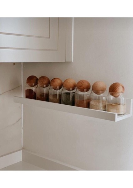 7'li Ahşap Kapaklı 300 ml Cam Baharatlık ve Çerezlik Seti