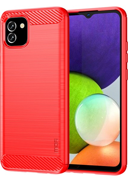Samsung Galaxy A03 Için (164.2 x 75.9 x 9.1mm) Karbon Fiber Doku, Düşüş Önleyici Şok Geçirmez Fırçalanmış Tpu Telefon Kasa Kırmızısı (Yurt Dışından)