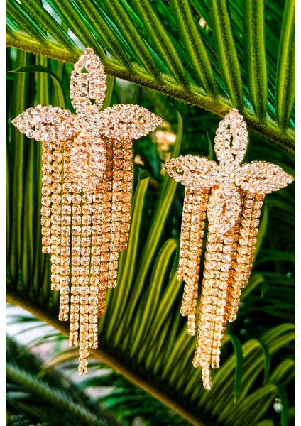 Sarı Renk Zirkon Taşlı Lüks Abiye Küpe