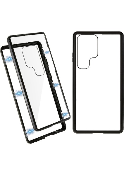 Samsung Galaxy S24 Ultra Kılıf Manyetik Temperli Cam Çift Taraflı Telefon Kapağı-Siyah (Yurt Dışından)