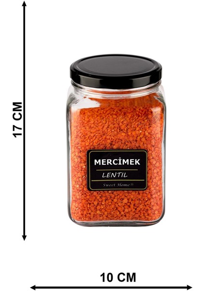 12 Adet 1600 cc Köşeli Cam Kavanoz, Siyah Kapaklı, Baharat ve Bakliyat Için modelleri