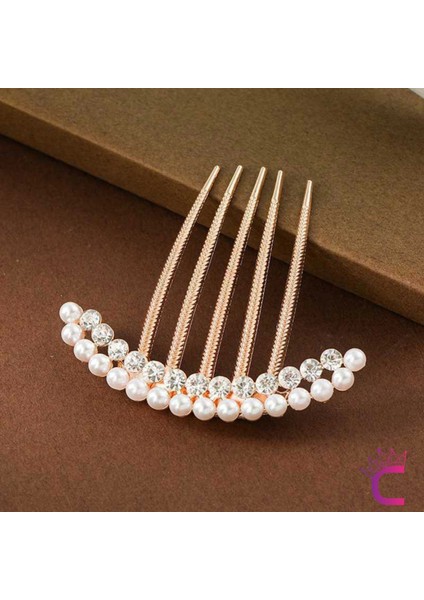 Rhine-Stone Incili Taşlı Gold Taraklı Saç Topuz Tokası - Hediyelik Kadın Gelin Düğün Tarak Toka fiyatları