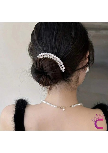 Rhine-Stone Incili Taşlı Gold Taraklı Saç Topuz Tokası - Hediyelik Kadın Gelin Düğün Tarak Toka modelleri