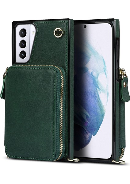 Samsung Galaxy S21+ 5g Cüzdan Kılıf Tpu+ Uzun Askılı Pu Cep Telefonu Kılıfı-Yeşil (Yurt Dışından)