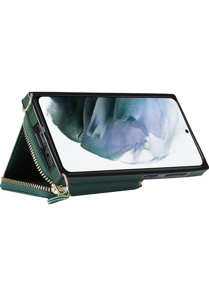 Samsung Galaxy S21+ 5g Cüzdan Kılıf Tpu+ Uzun Askılı Pu Cep Telefonu Kılıfı-Yeşil (Yurt Dışından) fiyatları