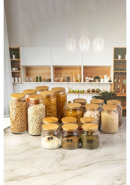 Vakumlu Ahşap Kapaklı 18 Parça Cam Kavanoz Seti 1300-800-500 ml Yeşil fiyatları