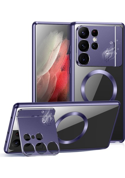 Samsung Galaxy S21 Ultra 5g Ince Kılıf Için Magsafe Alaşım+Akrilik Telefon Kılıfı ve Lens Korumalı Kickstand-Mor ile Uyumlu (Yurt Dışından)