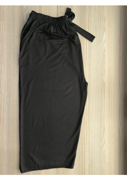Büyük Beden Pamuklu Likralı Viskon Ince Yazlık Cepli Penye Kapri Pijama Pantolon Siyah - 5xl fiyatları