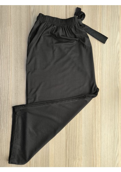 Büyük Beden Pamuklu Likralı Viskon Ince Yazlık Cepli Penye Kapri Pijama Pantolon Siyah - 5xl modelleri