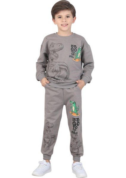 Erkek Çocuk Dinozor Baskılı Pijama Takımı Iki Iplik Eşofman Takımı Okul Ikili Takım fiyatları
