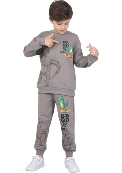 Erkek Çocuk Dinozor Baskılı Pijama Takımı Iki Iplik Eşofman Takımı Okul Ikili Takım modelleri