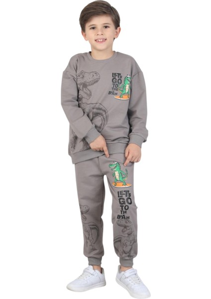 Erkek Çocuk Dinozor Baskılı Pijama Takımı Iki Iplik Eşofman Takımı Okul Ikili Takım fırsatları