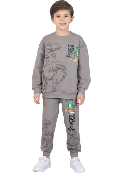 Erkek Çocuk Dinozor Baskılı Pijama Takımı Iki Iplik Eşofman Takımı Okul Ikili Takım indirimleri