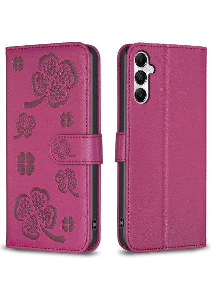 Samsung Galaxy A05S 4g Manyetik Kasa Yonca Desen Cüzdan Flip Telefon Kapağı-Gül (Yurt Dışından)