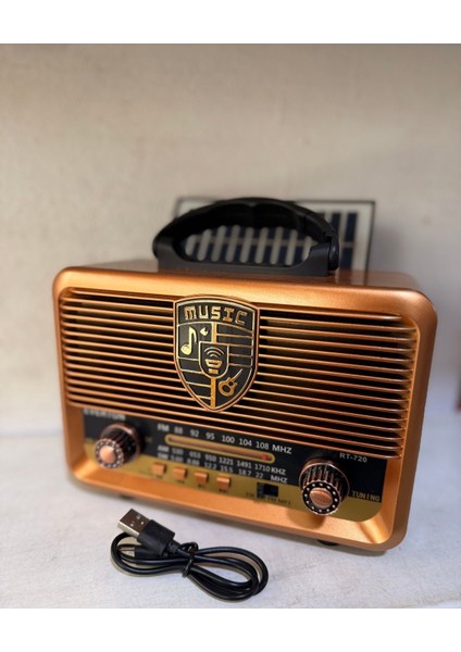 Güneş Enerjili Nostaljik Fm, Aux, USB Müzik Çalar Kahverengi modelleri