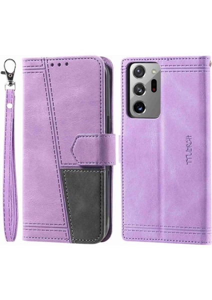 Samsung Galaxy NOTE20 Için Ultra 4g/5g Ttudrch 004 Cilt Deri Deri Ekleme Cüzdan Kapak Rfıd Blomak Koruma Korklama Savaş Folıo Kapalı Stap-Purple Ile (Yurt Dışından)
