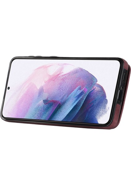 Samsung Galaxy S21+ 5g Kılıf Için Rfıd Engelleme Pu+ Kart Yuvalı Tpu Telefon Kapağı-Şarap Kırmızısı (Yurt Dışından) modelleri