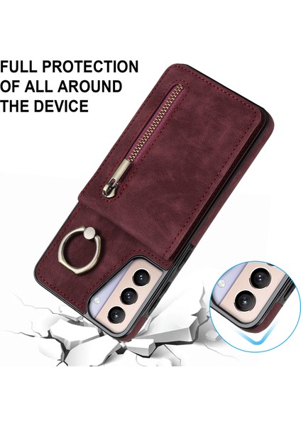 Samsung Galaxy S21+ 5g Kılıf Için Rfıd Engelleme Pu+ Kart Yuvalı Tpu Telefon Kapağı-Şarap Kırmızısı (Yurt Dışından) indirimleri