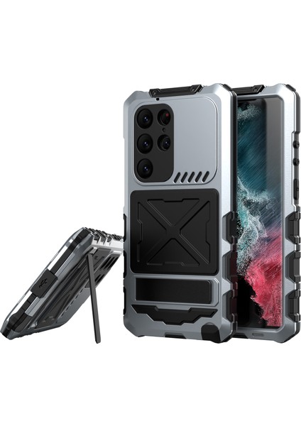 Samsung Galaxy S24 Ultra Kickstand Telefon Kılıfı Için Askeri Sınıf Darbeye Dayanıklı Kapak-Gümüş (Yurt Dışından)
