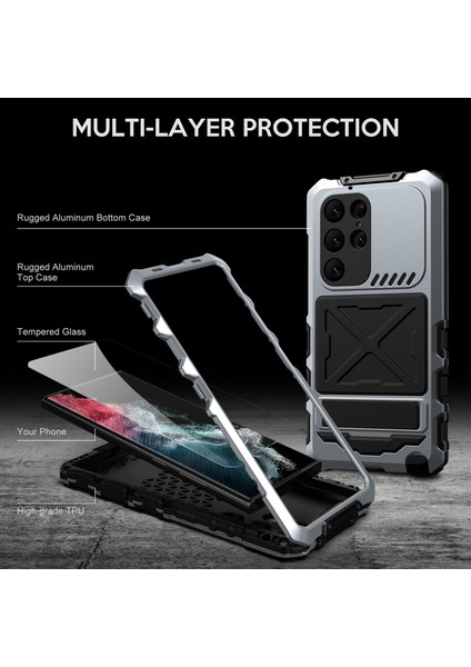 Samsung Galaxy S24 Ultra Kickstand Telefon Kılıfı Için Askeri Sınıf Darbeye Dayanıklı Kapak-Gümüş (Yurt Dışından) modelleri