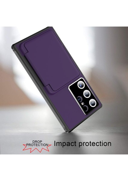 Samsung Galaxy S24 Ultra Kılıf Pc+Tpu Kart Yuvası Telefon Kapağı Dahili Makyaj Aynası-Koyu Mor+Siyah (Yurt Dışından) modelleri
