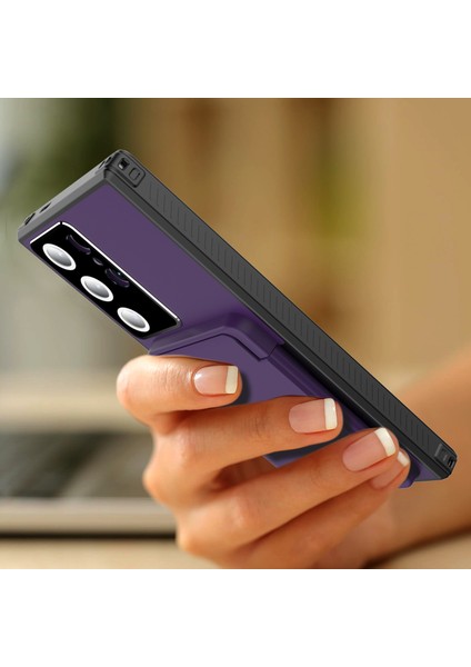 Samsung Galaxy S24 Ultra Kılıf Pc+Tpu Kart Yuvası Telefon Kapağı Dahili Makyaj Aynası-Koyu Mor+Siyah (Yurt Dışından) indirimleri