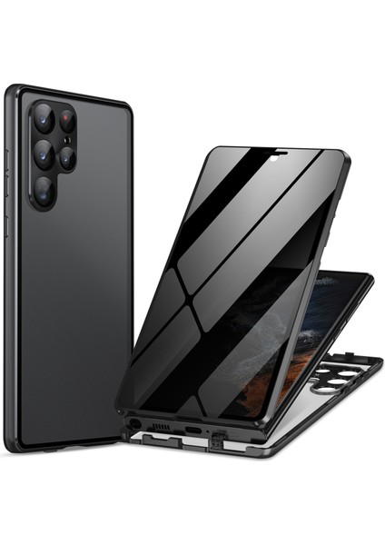 Samsung Galaxy S24 Ultra Kılıf Anti-Spy Çift Taraflı Temperli Cam Manyetik Telefon Kapağı-Siyah (Yurt Dışından)