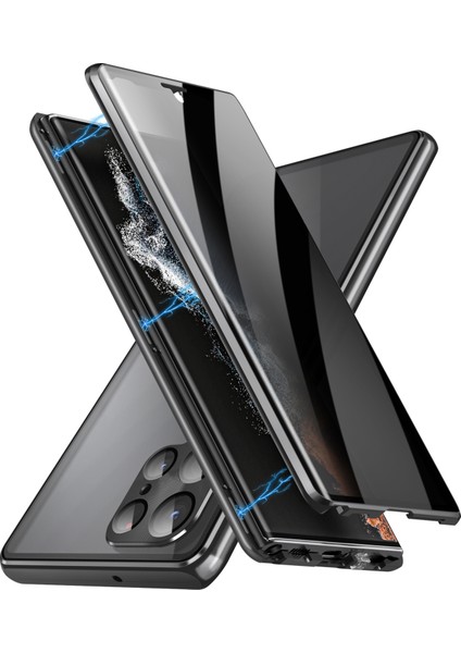 Samsung Galaxy S24 Ultra Kılıf Anti-Spy Çift Taraflı Temperli Cam Manyetik Telefon Kapağı-Siyah (Yurt Dışından) modelleri