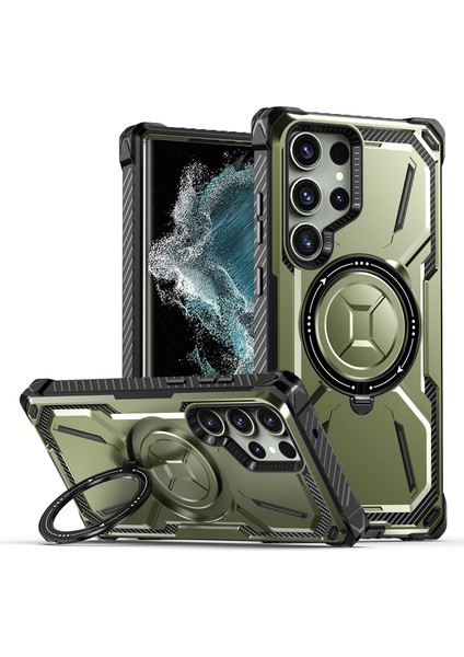 Samsung Galaxy S22 Ultra 5g Case Ring Ring Kickstand Manyetik Telefon Kapak-Army Green Için (Yurt Dışından)