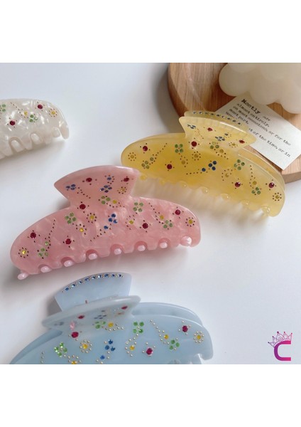 Özel Tasarım Çiçekli Işlemeli Taşlı Asetat Kemik Mandal Toka 10 cm - Kadın Hediyesi Saç Topuz Tokası modelleri