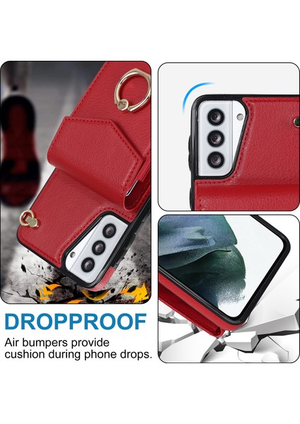 Samsung Galaxy S21+ 5g Pu+ Tpu Kapak Akordeon Kart Çantası Askılı Cep Telefonu Kılıfı-Kırmızı (Yurt Dışından) indirimleri