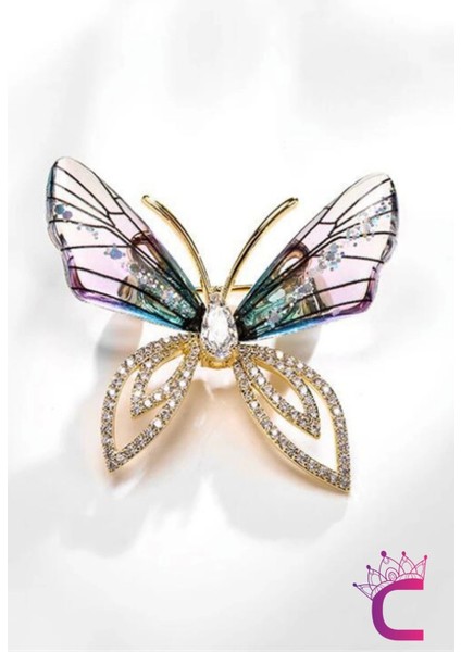 Mavi Degrade Kanatlı Taşlı Kelebek Broş - Kelebekli Hediyelik Elbise Ceket Kadın Yaka Iğnesi Broş fiyatları