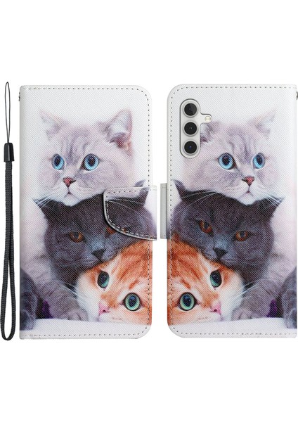 Samsung Galaxy A05S 4g Desenli Baskı Tasarımı Kapak Çevirin-Üç Kedi Için Deri Telefon Kılıfı (Yurt Dışından)