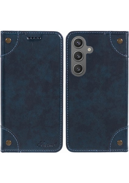 Samsung Galaxy S24+PU Deri Kılıf Anti-Drop Standlı Cüzdan Telefon Kılıfı-Mavi (Yurt Dışından)