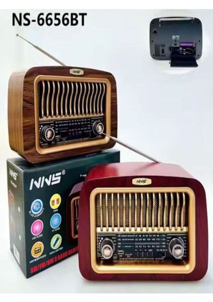 Kahverengi Nostaljik Radyo 6656-BT, Şık ve Retro Tasarım