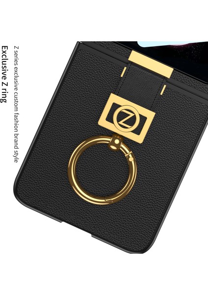 Samsung Galaxy Z Flip5 5g Ince Telefon Kapağı Sert Pc + Pu Metal Z Harf Kickstand Kılıfı Küçük Ekranlı Film-Siyah (Yurt Dışından) fiyatları