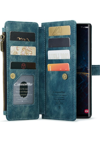 Samsung Galaxy S24 Ultra Kılıf 10 Kart Yuvaları Telefon Kapağı Fermuar Nakit Cep-Mavi (Yurt Dışından) fiyatları