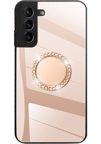 Ayna Tasarım Yüzük Şeklindeki Kickstand Şık Samsung Galaxy S22 5g-Rose Gold Için Parmak Izi Tpu+Pc Hibrid Kapak Kılıfı (Yurt Dışından)