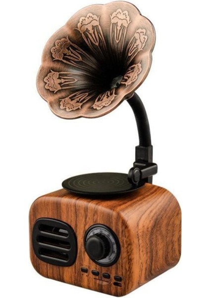 Kahverengi Taşınabilir Nostaljik Kablosuz Ses Gramafon Tasarımlı Bluetooth Hoparlör