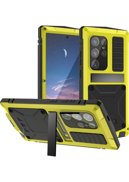 Samsung Galaxy S24 Ultra Telefon Kılıfı Kickstandlı Tam Koruma Kapağı-Sarı (Yurt Dışından)