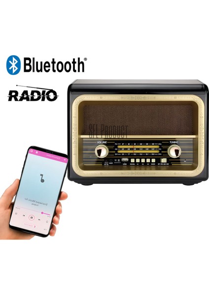 Büyük Boy Ahşap Retro Bluetooth Radyo, Şık ve Nostaljik Tasarım